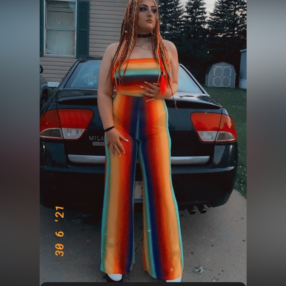 STRAPLESS RAINBOW JUMPSUIT ROMPER FASHION NOVA